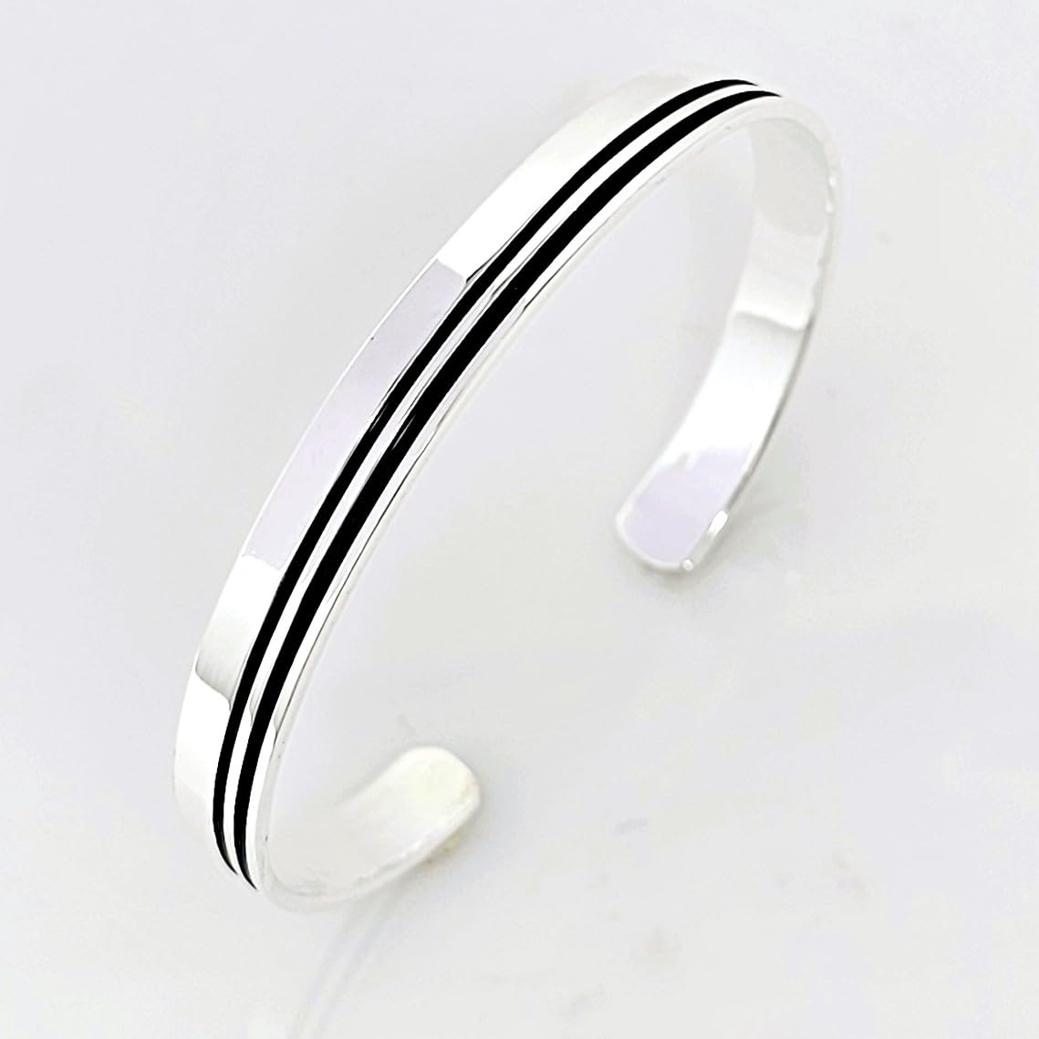 Sterling Silver Bangle Bracelet Double Line Design 