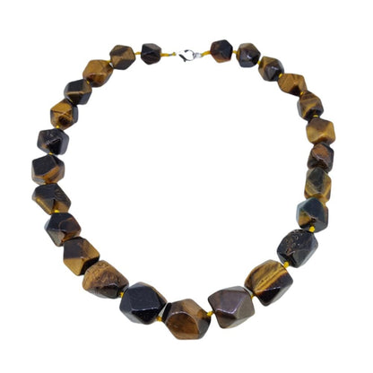 Faceted Tiger's Eye Chunky Gemstone Necklace Statement Jewelry 