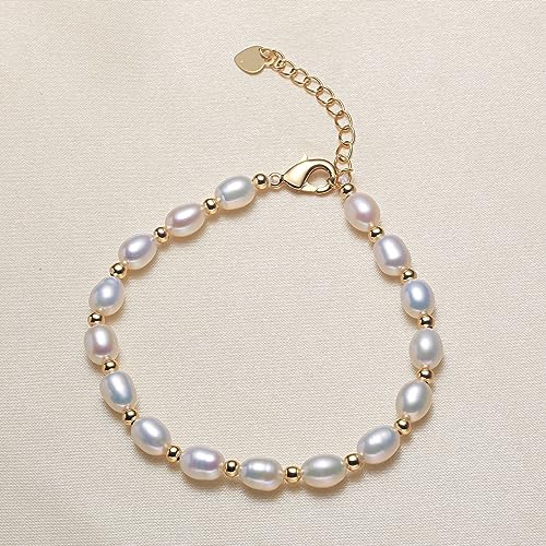 Handmade White Freshwater Pearl Bracelet for Women | 4-5mm Beads, Adjustable 5cm Gold-Filled Extender