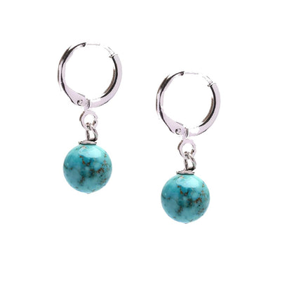 Blue Turquoise 10mm Gemstone Bead Leverback Earrings