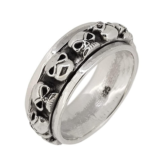 Men's Skull Spinner Ring | 925 Sterling Silver Fidget Ring for Sizes 8-14