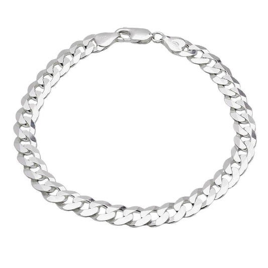 Chain Bracelet | Solid 925 Sterling Silver 7mm Curb Chain for Men - Length: 7.4in