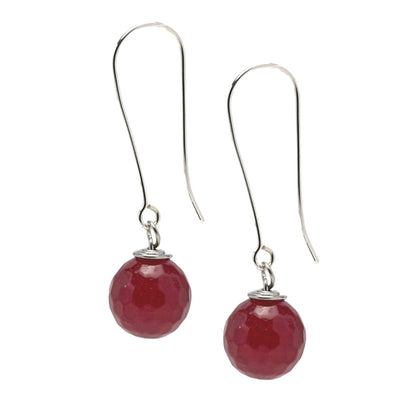 Deep Pink Agate Long Dangle Drop Earrings 12mm Beads