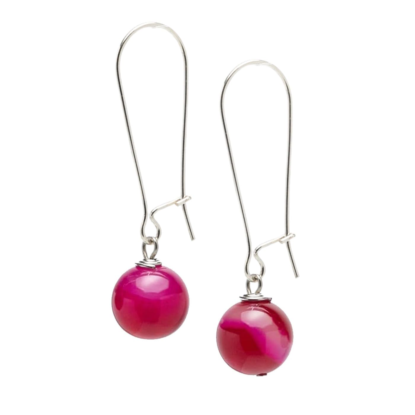 Pink Agate 12mm Gemstone Bead Drop Earrings