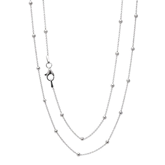 Women's Silver Necklace | 925 Silver Ball Beaded Chain with Layered Stack Choker Design - Length: 19in