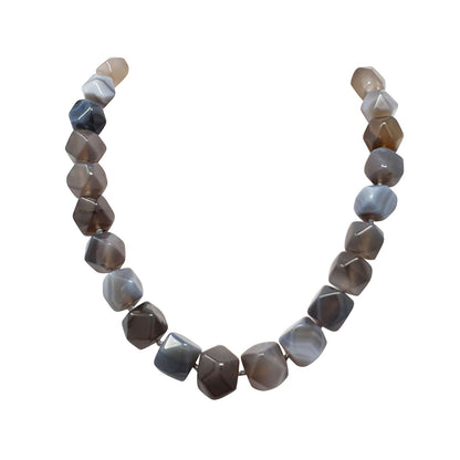 Gray Agate Chunky Gemstone Necklace Statement Jewelry 