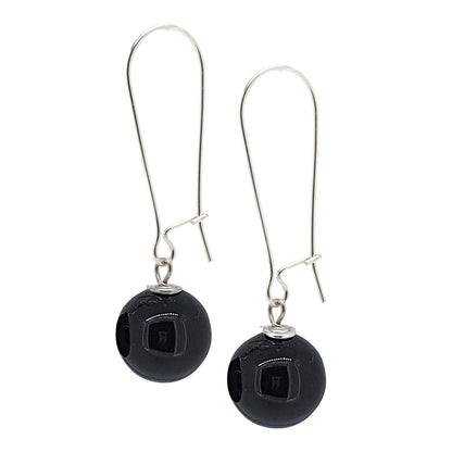 Black Agate 12mm Gemstone Bead Drop Earrings