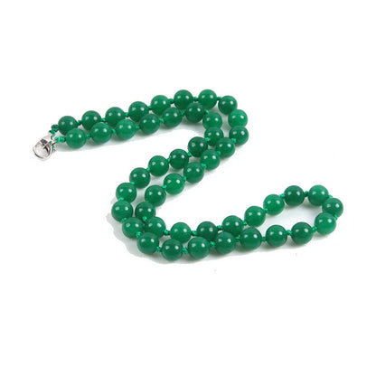 Green 8mm Round Beaded Gemstone Necklace 