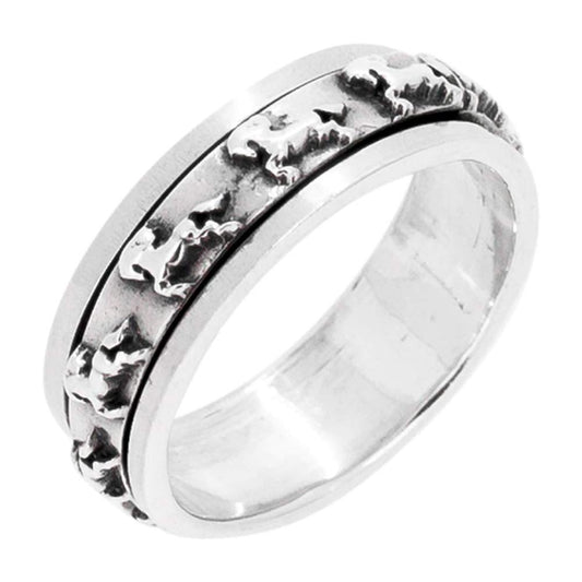 Women's Horse Design Spinner Ring | 6mm 925 Sterling Silver Spinning Ring for Women