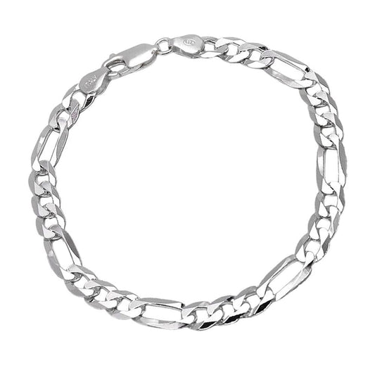 925 Sterling Silver 6.2mm Figaro chain Bracelet