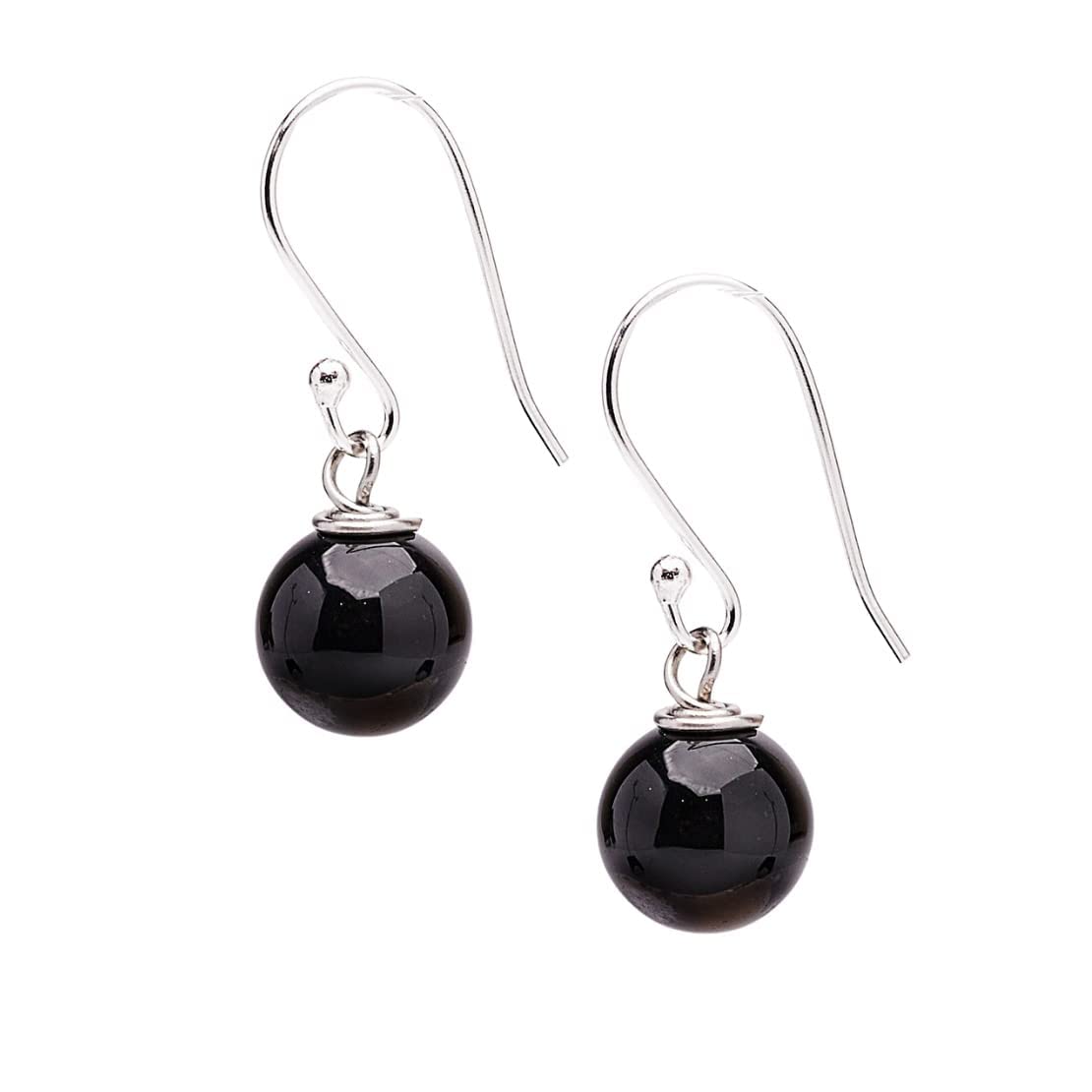 Black Agate 10mm Bead Gemstone Dangle Drop Earrings 