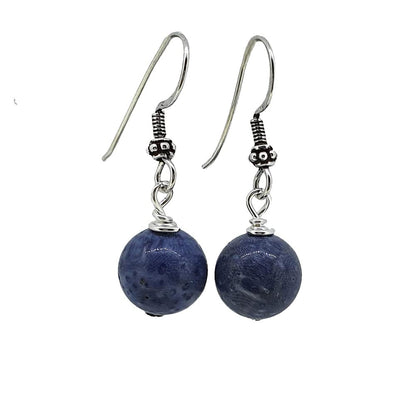 Blue coral 12mm Gemstone Dangle Drop Earrings