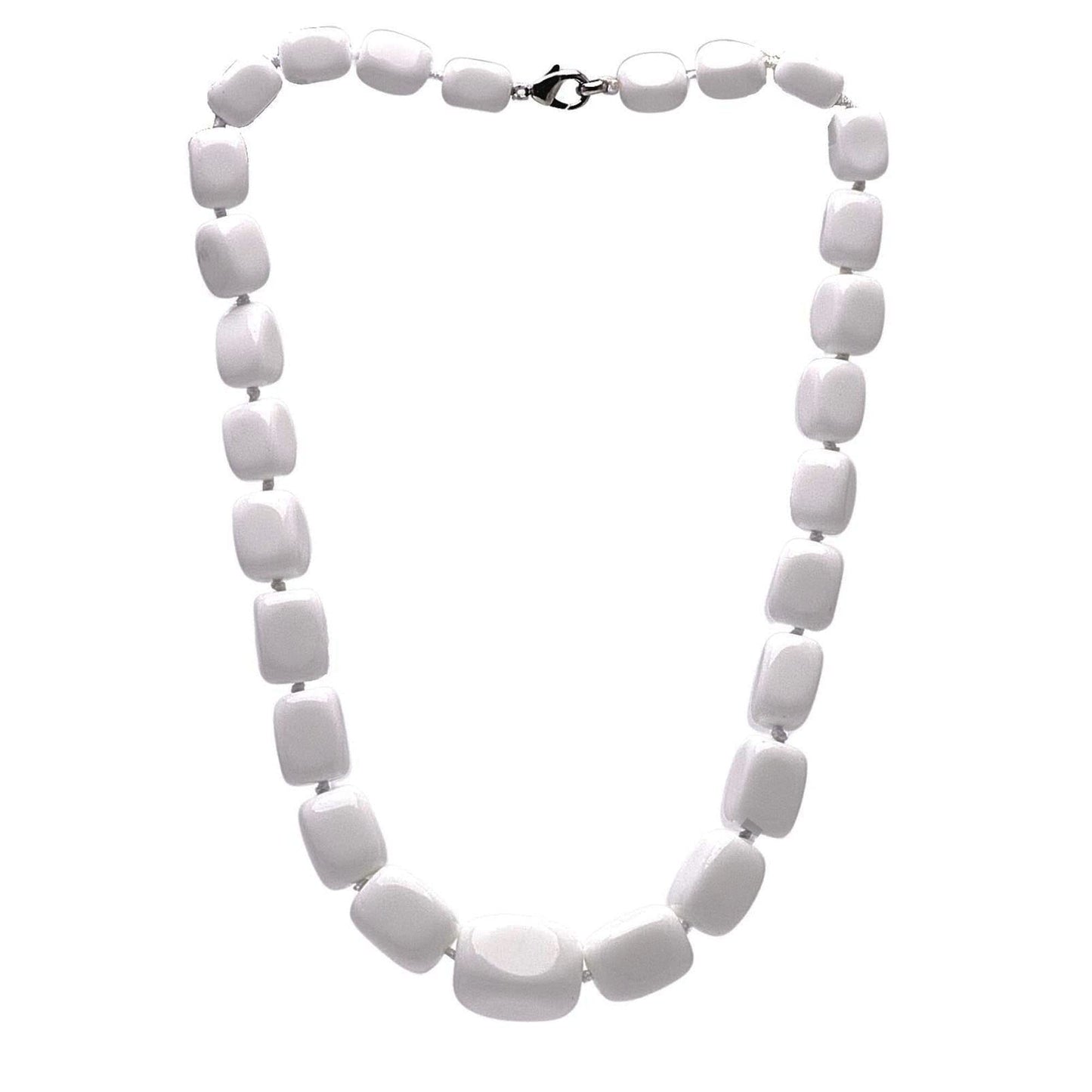 White agate Chunky Gemstone Necklace Statement Jewelry 