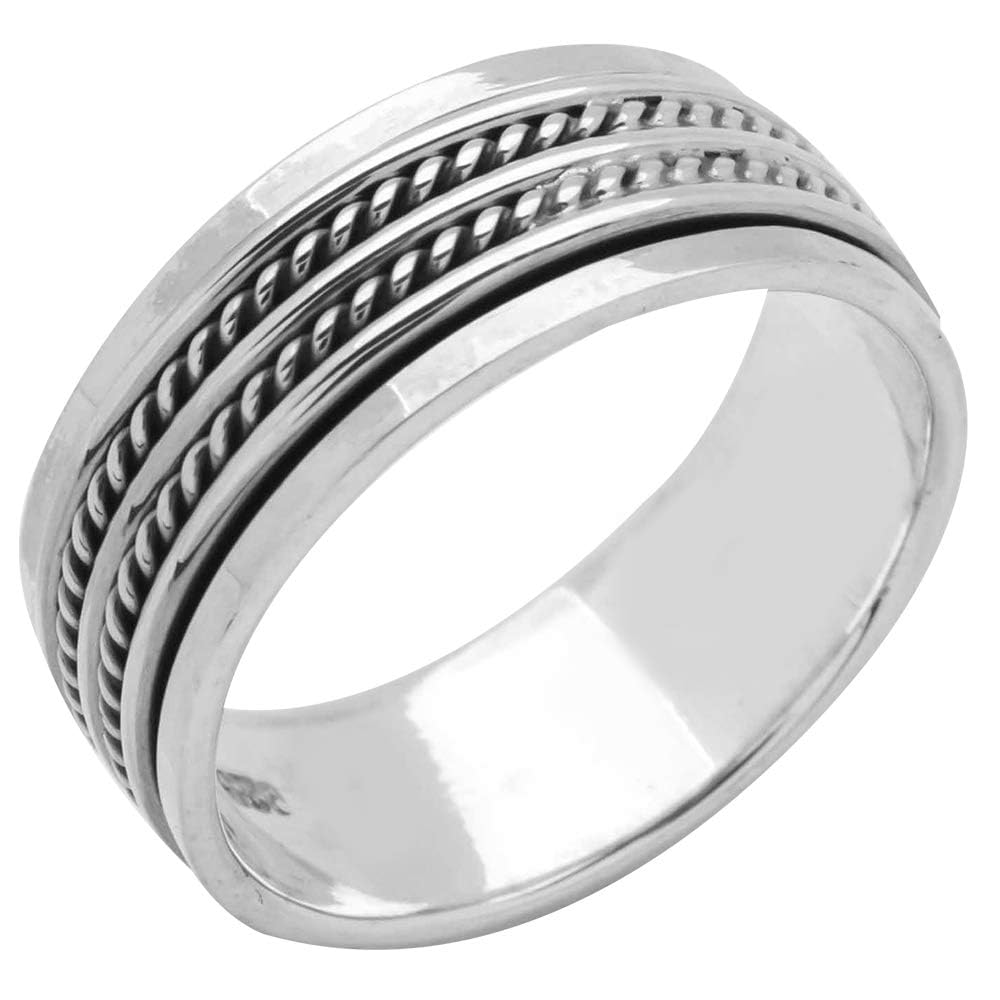 Men's Braided Spinner Ring | 8mm 925 Sterling Silver Spinning Fidget Ring