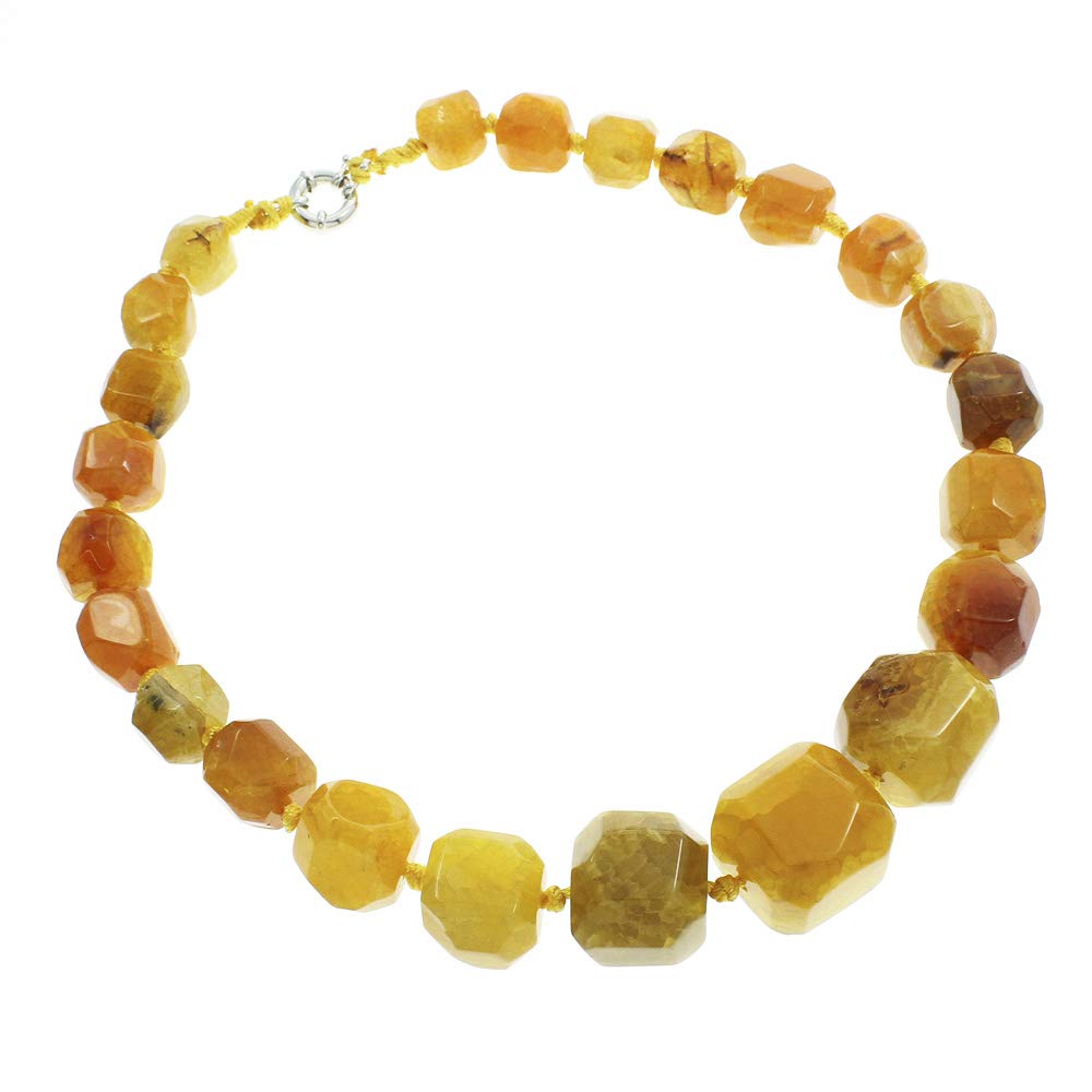 Faceted Yellow Agate Chunky Gemstone Necklace Statement Jewelry 