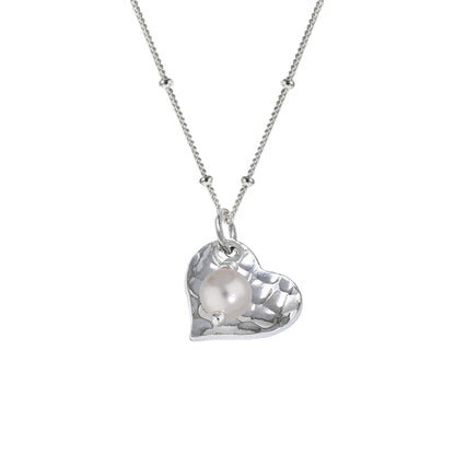 Hammered Heart Shaped with Pearl Pendant