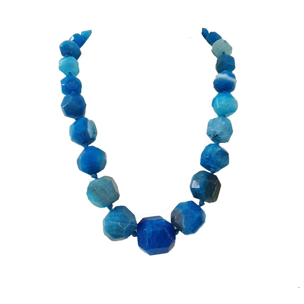 Faceted Blue Chunky Gemstone Necklace Statement Jewelry 