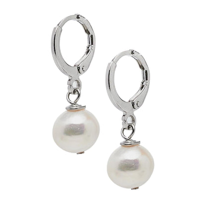 White Near Round Pearl Huggie Hoop Earrings