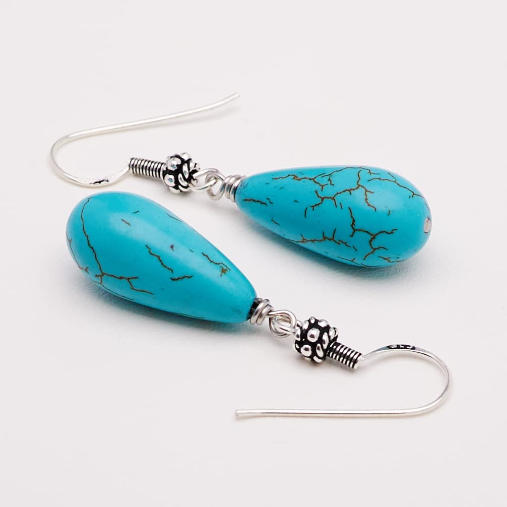 Blue Turquoise Gemstone Teardrop Earrings for Her