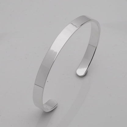 Men's Adjustable Silver Bangle | 8mm Plain 925 Sterling Silver Bracelet