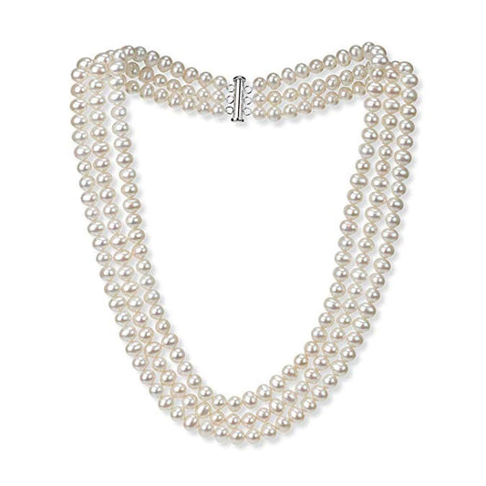 Triple Row AA Grade 7mm White Freshater Pearl Necklace