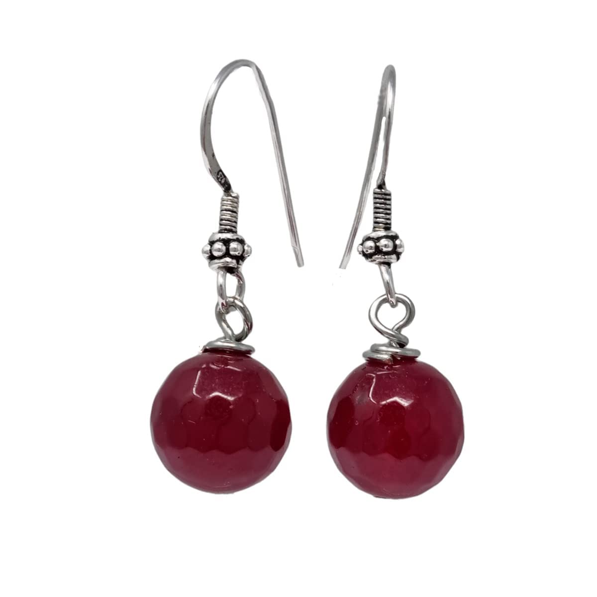 Deep Pink 12mm Gemstone Dangle Drop Earrings