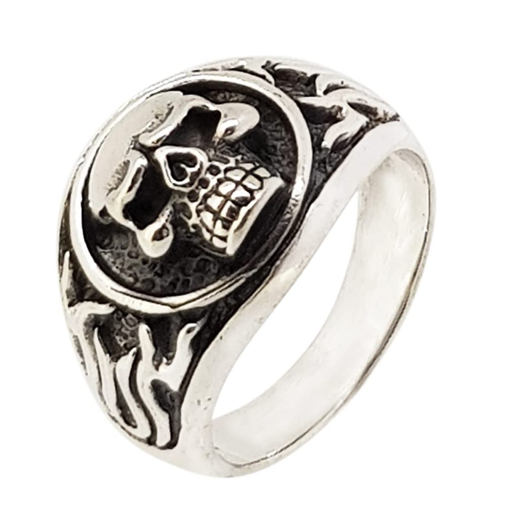 Biker Skull Ring for Men | Chunky 925 Sterling Silver Gothic Band - Available in Sizes: 8, 9, 10, 11, 12, 13, 14