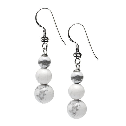 White Turquoise 6, 8, 10mm Beaded Gemstone Earrings with 925 Sterling Silver Hooks