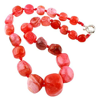 Pink Agate Chunky Gemstone Necklace Statement Jewelry 