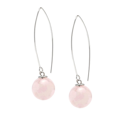 Pink Rose Quartz 12mm Long Dangle Drop Earrings