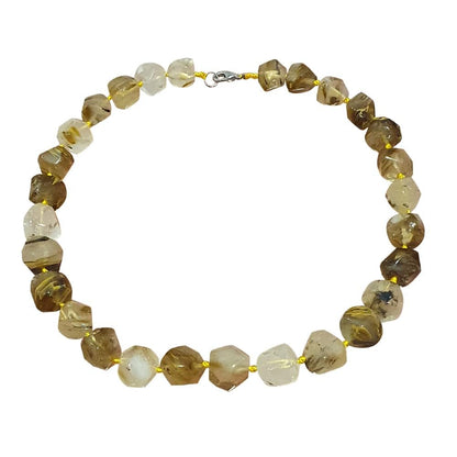 Gold Quartz Chunky Gemstone Necklace Statement Jewelry 