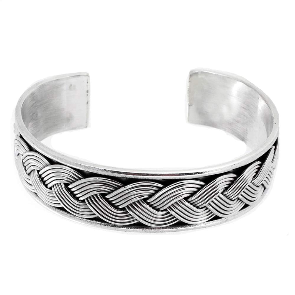 Chunky Silver Braided cuff bangle for men