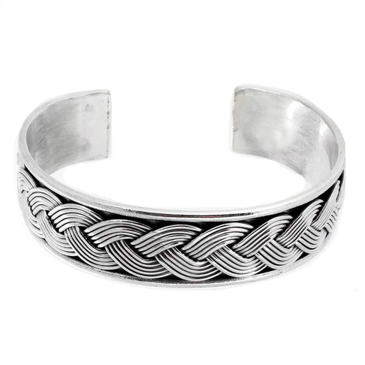 Chunky Silver Braided cuff bangle for men