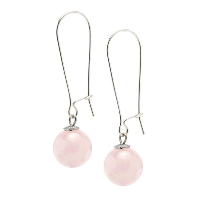 Rose Quartz 12mm Gemstone Bead Drop Earrings