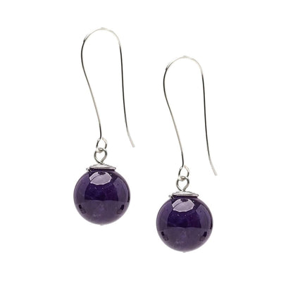 Purple Amethyst Long Dangle Drop Earrings 12mm Beads