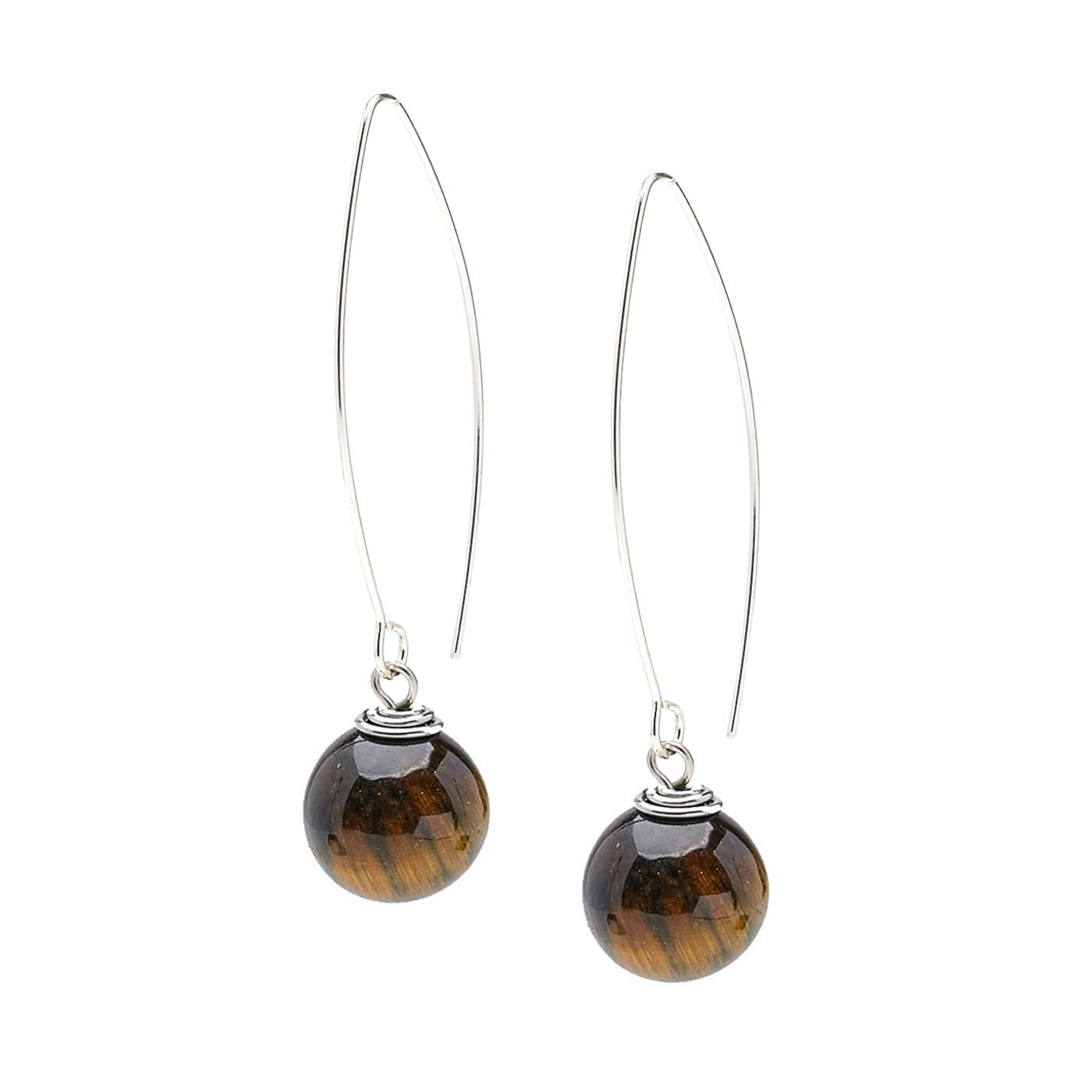 Brown Tiger's Eye 12mm Long Dangle Drop Earrings