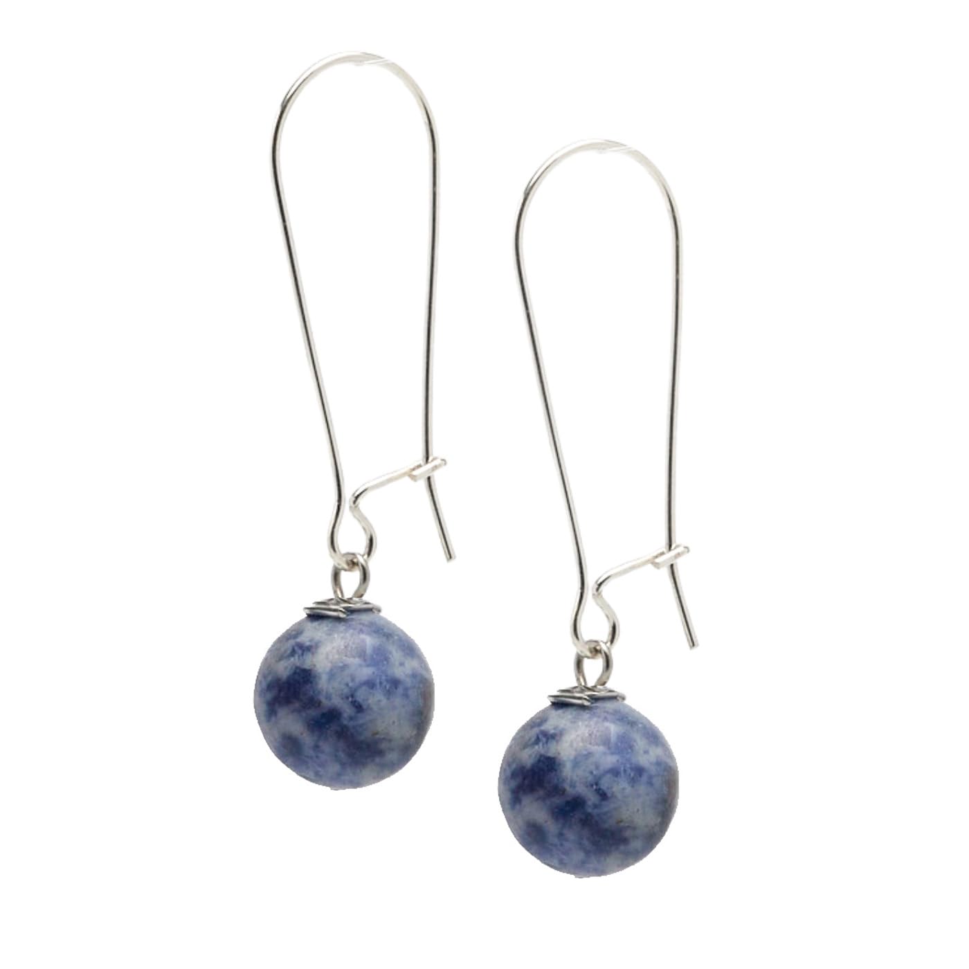 Blue Spots 12mm Gemstone Bead Drop Earrings