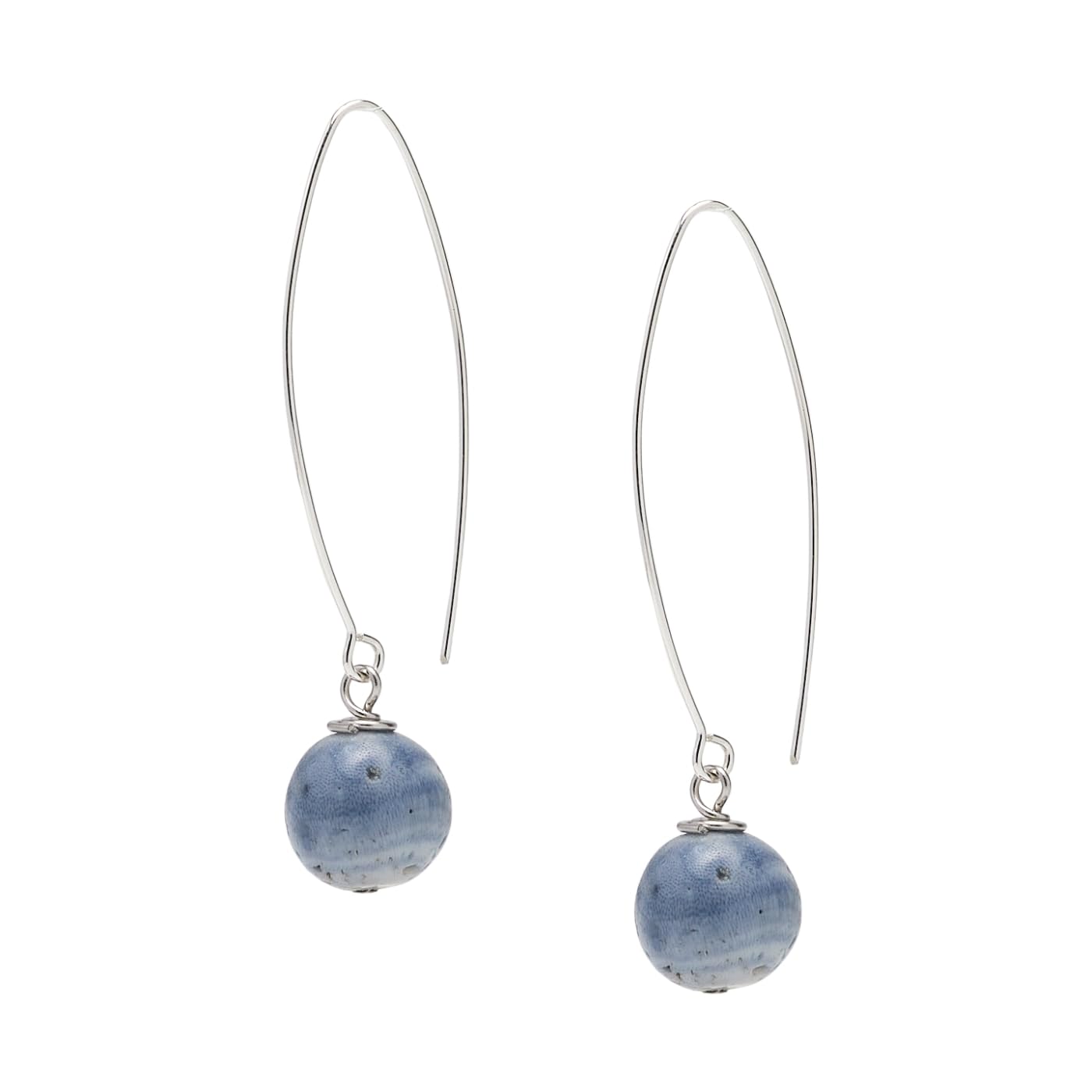 Blue Coral 12mm Long Dangle Drop Earrings