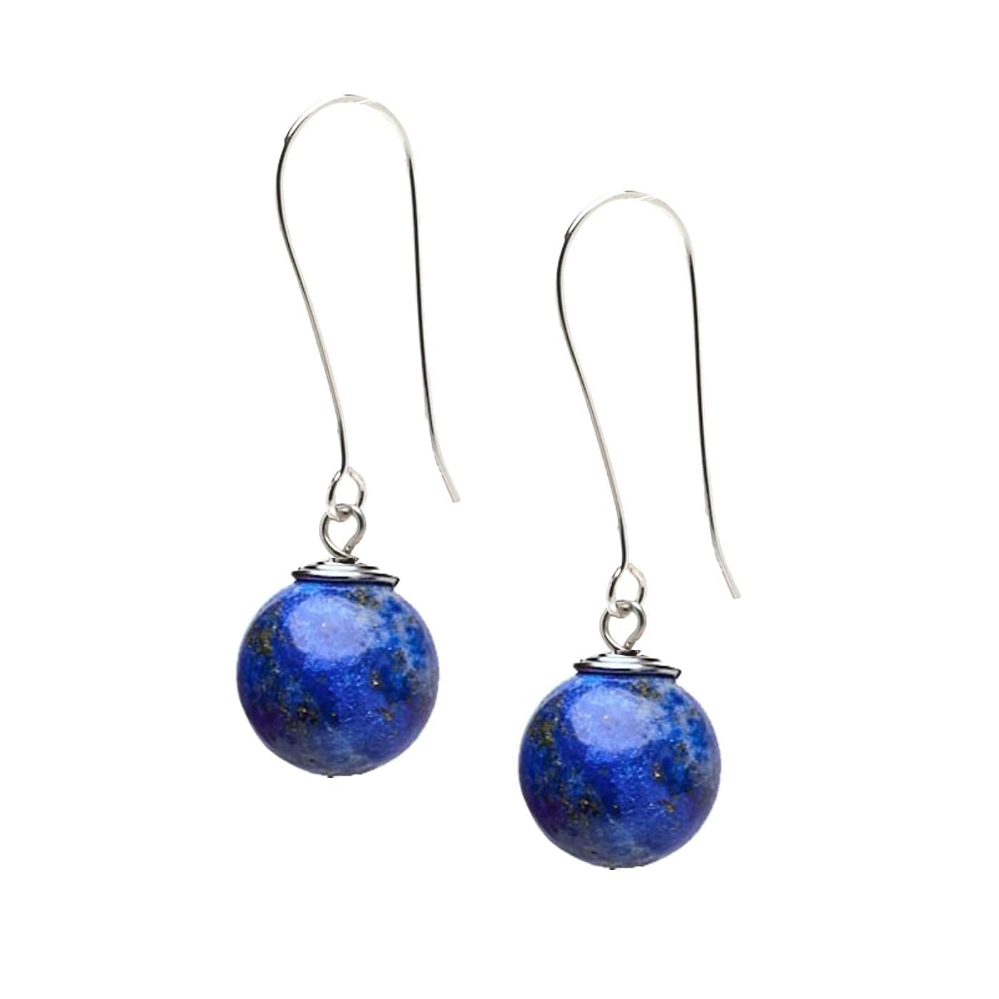 Blue Lapis Lazuli Long Dangle Drop Earrings 12mm Beads