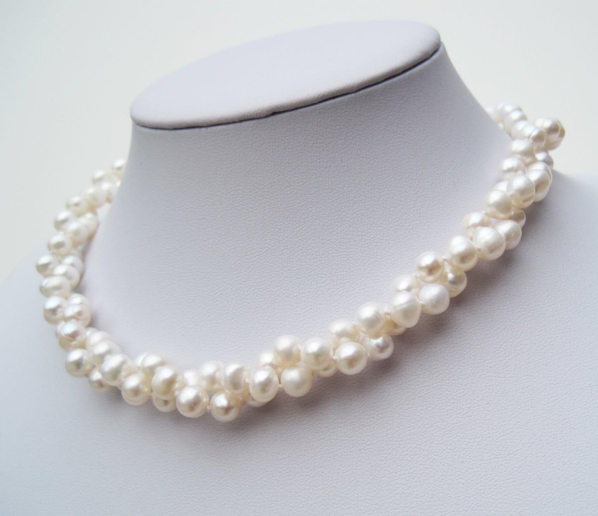 Pearl Necklace | 7-8mm White Freshwater Cultured Two-Row Beaded Pearl Necklace for Women - Gift for Her