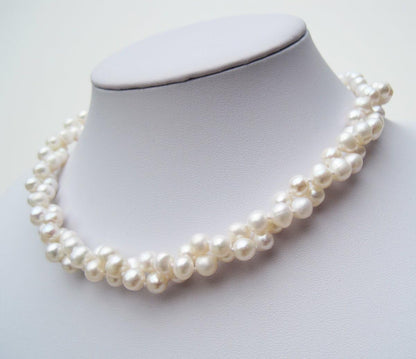 Pearl Necklace | 7-8mm White Freshwater Cultured Two-Row Beaded Pearl Necklace for Women - Gift for Her