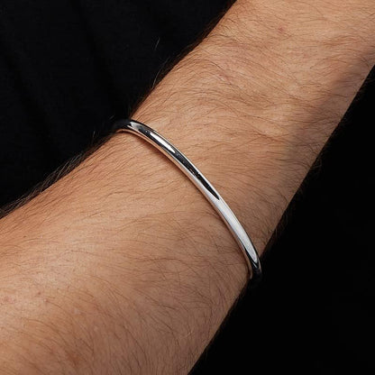 Torque Bangle Bracelet | Plain 3.1mm 925 Sterling Silver Wristband for Men