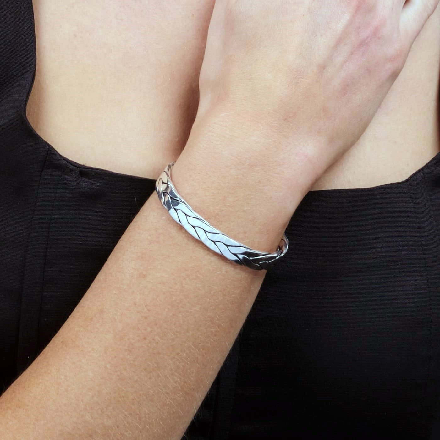 Braided Cuff Bangle | Men's 925 Sterling Silver Bracelet