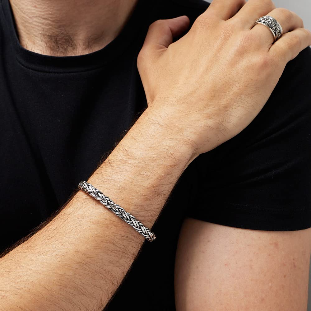 Braided Bangle for Men | 925 Sterling Silver Cuff Bracelet with Braided Details