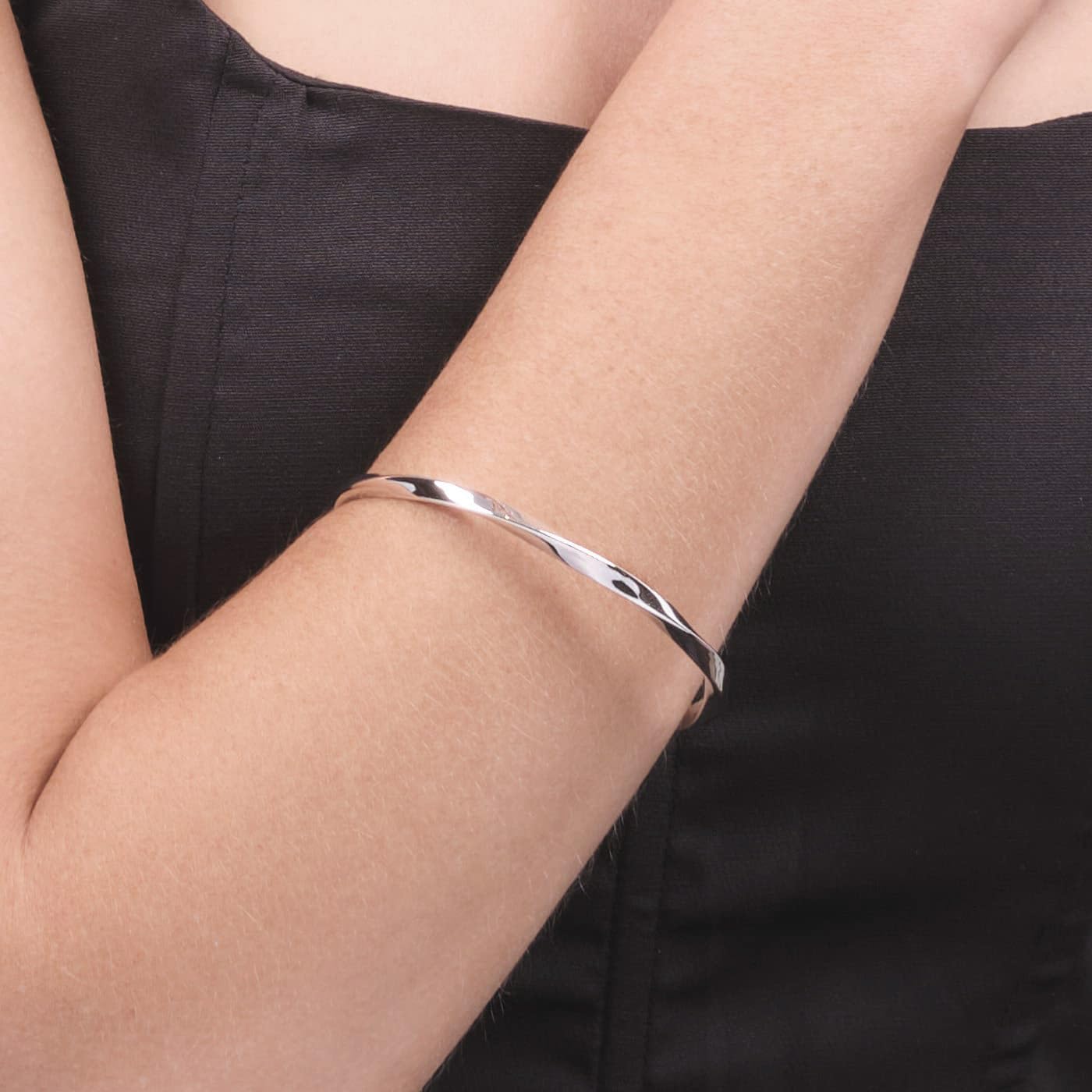 Twisted Sterling Silver Bangle | Elegant Plain Silver Bracelet for Women