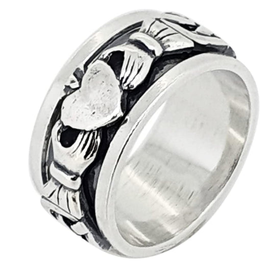 Unisex Claddagh Spinner Ring | 925 Sterling Silver Celtic Band for Men and Women