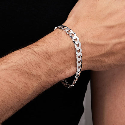 9.2mm thick curb chain bracelet 925 sterling silver on male model