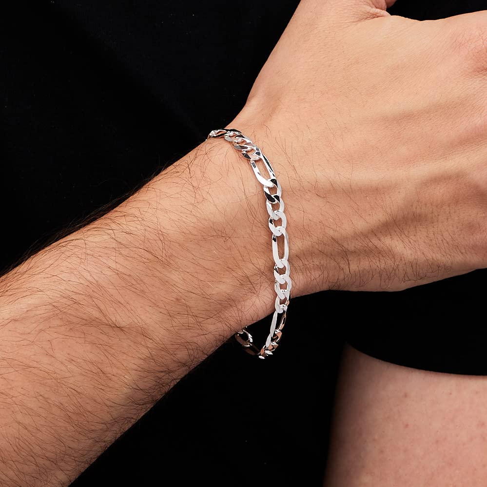 925 Sterling Silver 6.2mm Figaro chain Bracelet on Model