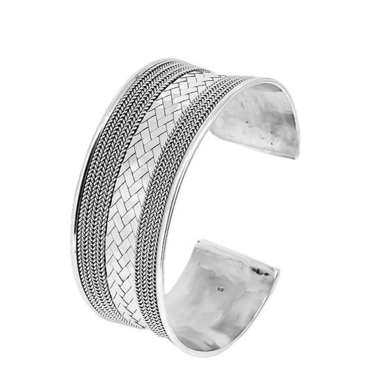 925 Sterling Silver Braided and Woven Cuff Bracelet