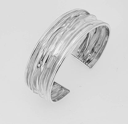 Chunky Statement Cuff Bangle | 20mm Crushed Style 925 Sterling Silver Bracelet for Women